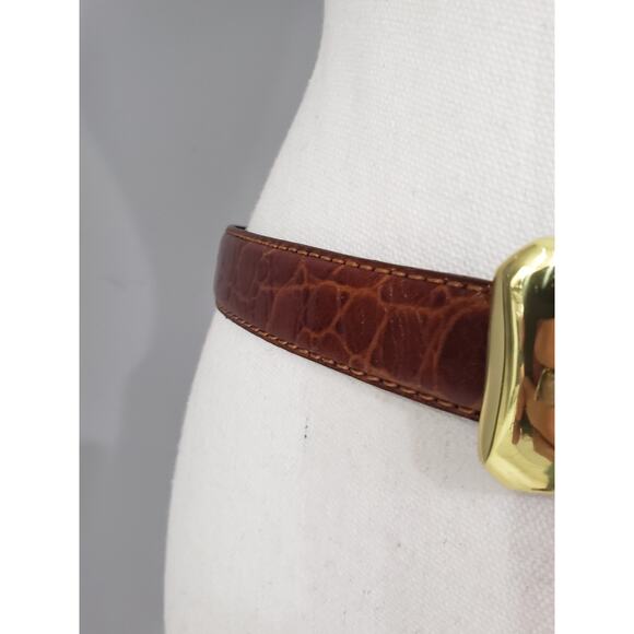 Liz Claiborne Brown Brass Leather Mock Croc Belt‎ Vintage 90s LARGE old money - Picture 4 of 7